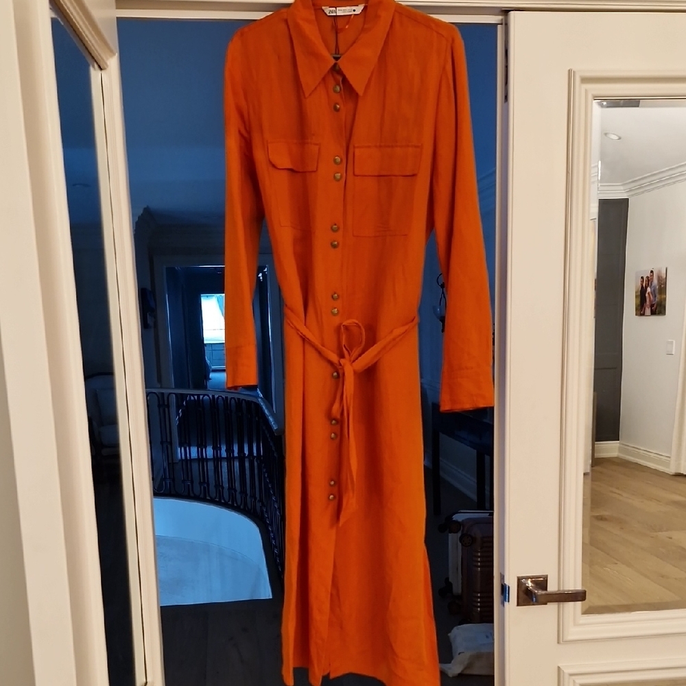 Zara Vibrant Orange Long Sleeve Dress